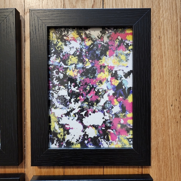 4 HANDCRAFTED Black Frame Paintings Abstract HANDPAINTED Wall Art Decor Tabletop - Picture 5 of 17